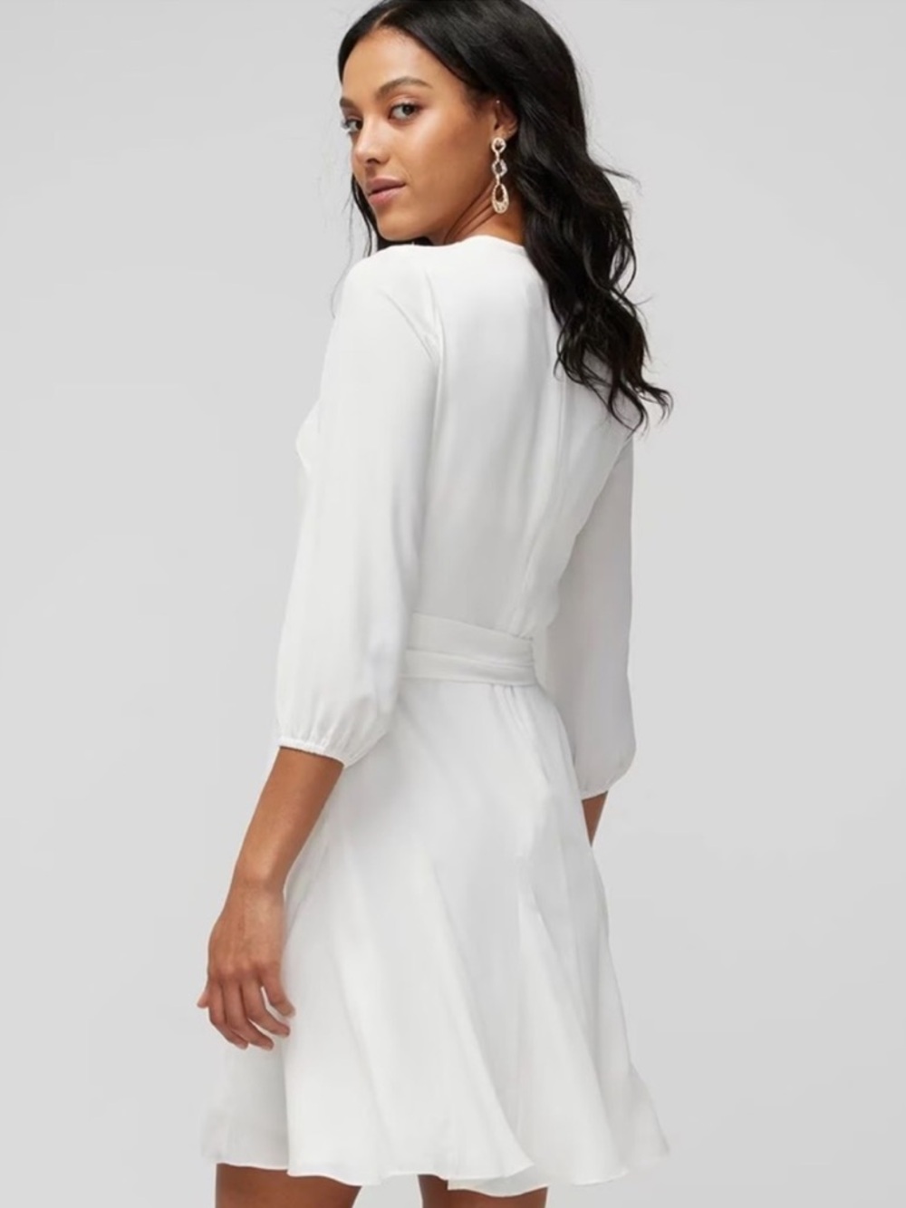 White House Black Market Beaded Godet Dress White Long Sleeve Size 18 NWT - Picture 3 of 13
